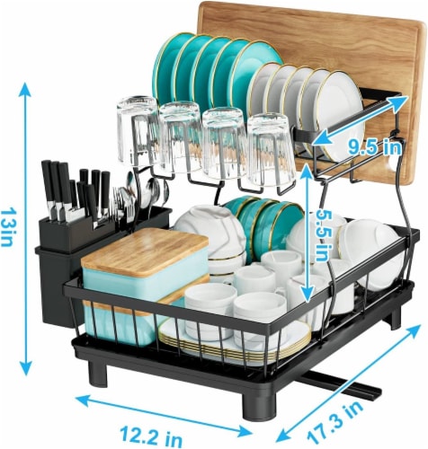 Dish Rack, Carbon Steel 2-tier Dish Drying Rack With Drainboard