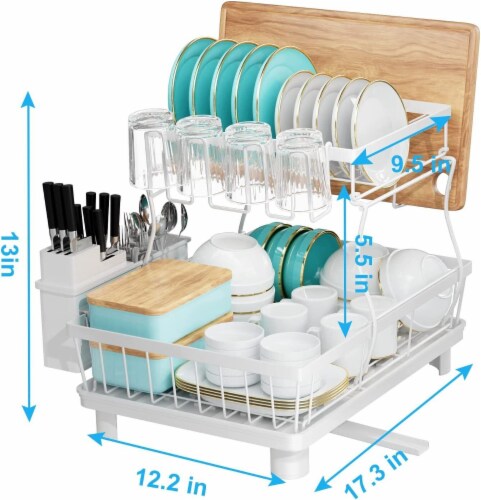 2-Tier Dish Drying Rack for Kitchen Counter with Swivel Spout, Drainin –