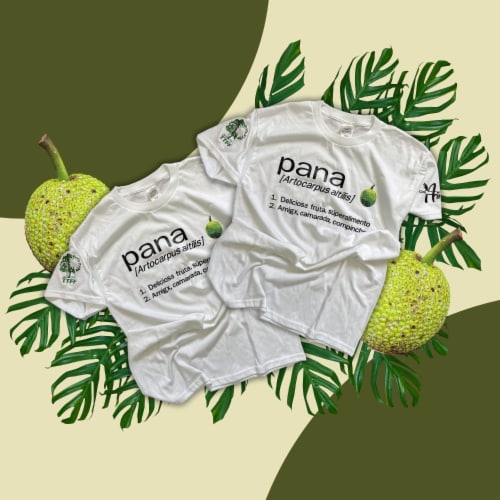 Pana Cotton Shortsleeve Shirt, White Crewneck, Regular Fit, Celebrate Breadfruit & Friendship Perspective: bottom