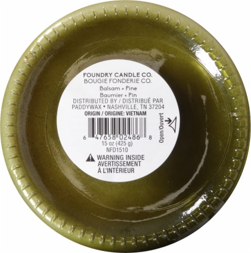 Foundry Candle Co. Balsam + Pine Soy Wax Candle - Dark Green Perspective: bottom