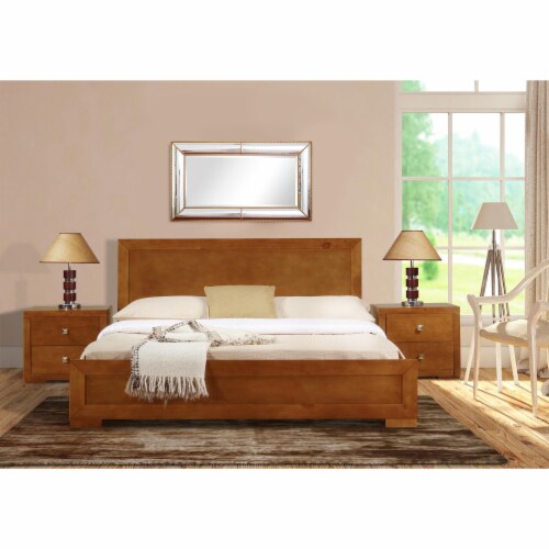 Camden Isle Queen Brown Oak Finish Trent Wooden Platform Bed 1