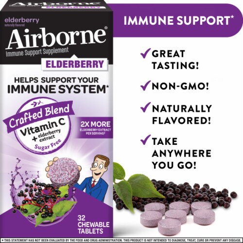 Airborne Elderberry Extract + Vitamin C Chewable Supplement Tablets Perspective: bottom