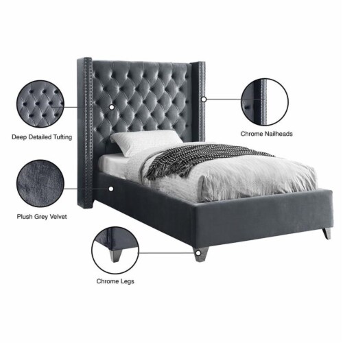 Meridian Furniture Aiden Solid Wood Tufted Velvet Wing Back Twin