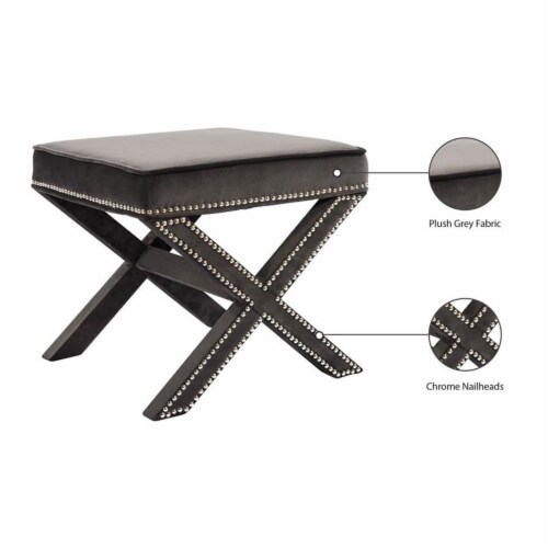 Meridian Furniture Nixon Contemporary Velvet Ottoman/Bench in Gray Perspective: bottom