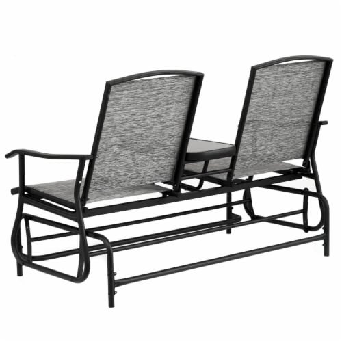 Two Person Outdoor Double Swing Glider Chair Set with Center Tempered Glass Table, Loveseat Perspective: bottom