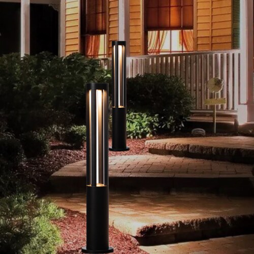 Round Black LED Garden Aluminum Light Decorative Outdoor Bollard Light for Garden or pathway One Size King Soopers