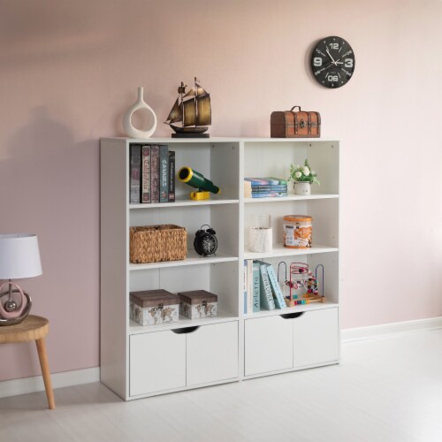 Basicwise 47 Inches Multi Purpose White 3 Tier Open Book Shelf And Bookcases Perspective: bottom