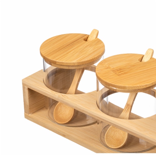 Basicwise 3-Piece Glass Containers with Bamboo Lids and Tray Holder Perspective: bottom