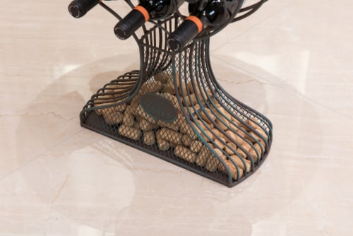 Vintage Decorative Wooden Metal Goblet Shaped Freestanding Wine Rack with Cork Holder Perspective: bottom