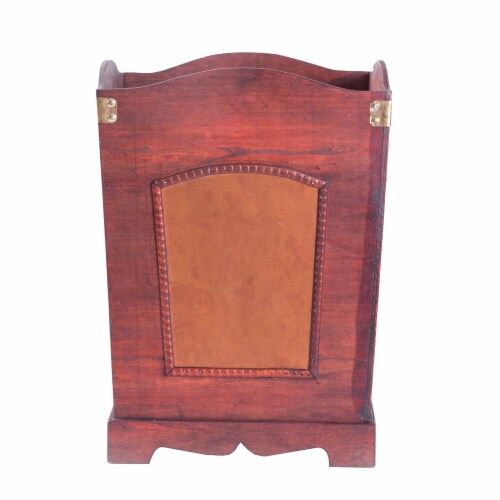 Rustic Cherry Wooden Decorative Trash Bin with Handles Perspective: bottom