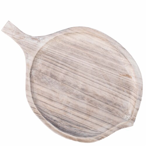 Vintiquewise QI003841 1 x 15.75 x 11 in. Wooden Leaf Shape Serving Tray Display Platter, Beig Perspective: bottom