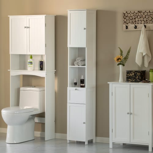 71 Wooden Tall Narrow Bathroom Floor Storage Towel Cabinet w/ Mirror,  White, 1 Unit - Kroger