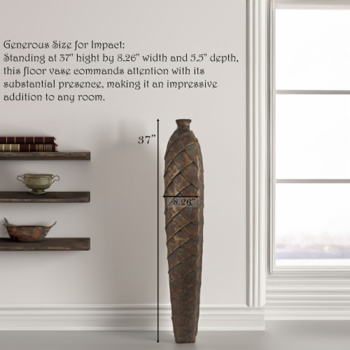 Tall Cylinder Antique Style Designed Floor Vase for Entryway Dining or Living Room, Ceramic Perspective: bottom