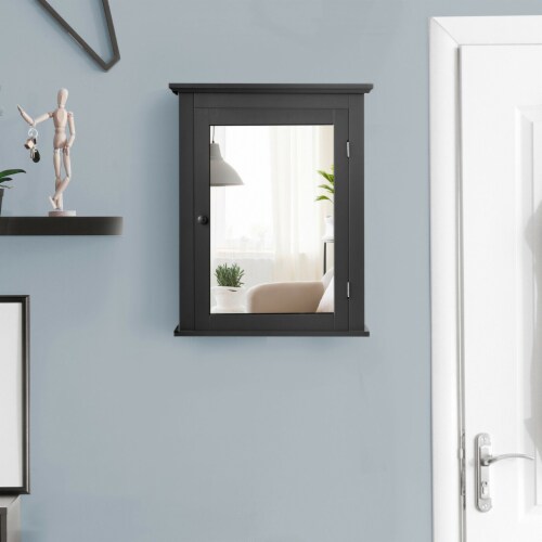 Bathroom Mirror Cabinet Wall Mounted Adjustable Shelf Medicine Black Perspective: bottom