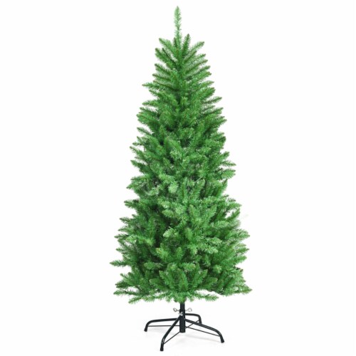 5 ft Pre-lit Pencil Christmas Tree Hinged Fir Tree Holiday Decor w/ LED Lights Perspective: bottom