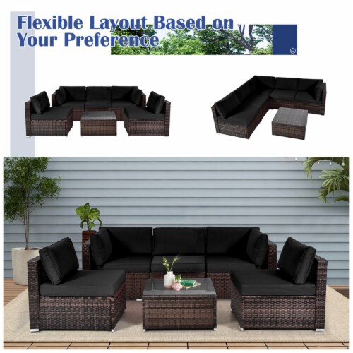 6PCS Rattan Outdoor Sectional Sofa Set Patio Furniture Set w