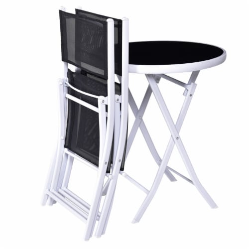 Costway 3 PCS Folding Bistro Table Chairs Set Garden Backyard Patio Furniture Black Perspective: bottom