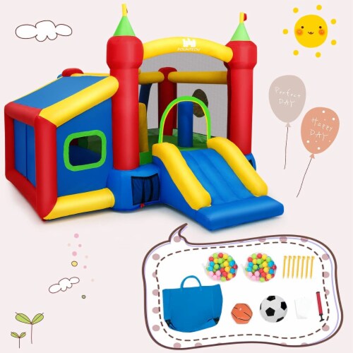 Costway 6-in-1 Inflatable Bounce House Bouncy Castle Blow up Toddler Bouncy House for Kids I Perspective: bottom