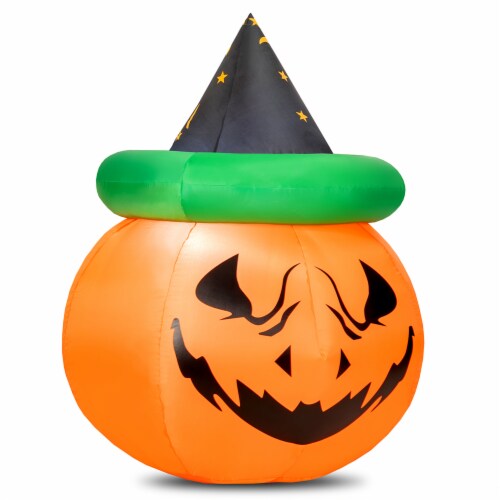 Costway 4ft Inflatable Pumpkin Halloween Decoration w/ Witch Hat LED Light Perspective: bottom