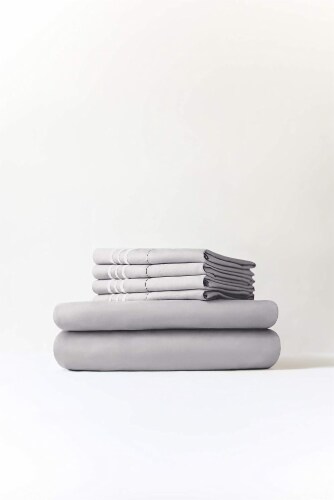 CGK Linens 6 Piece Microfiber Solid Sheet Set - Full - Light Grey Perspective: bottom