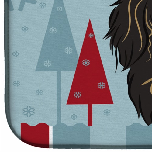 Winter Holiday Longhair Black and Tan Dachshund Dish Drying Mat Perspective: bottom