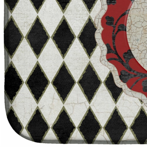 Carolines Treasures SB3086DDM Rooster Harlequin Black and white Dish Drying Mat Perspective: bottom