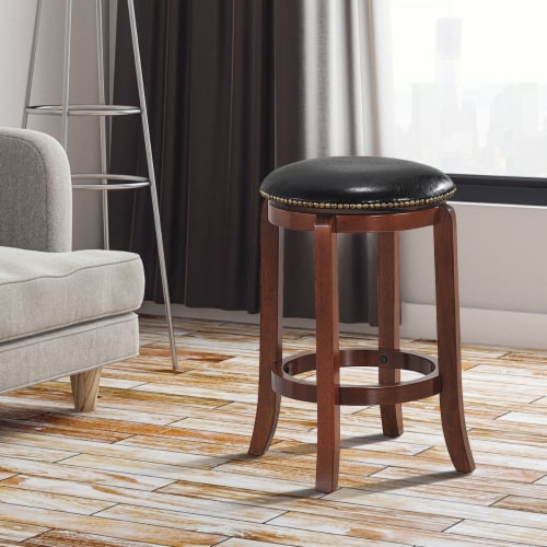 Costway 24'' Swivel Bar stool Leather Padded Dining Kitchen Pub Bistro Chair Backless Perspective: bottom