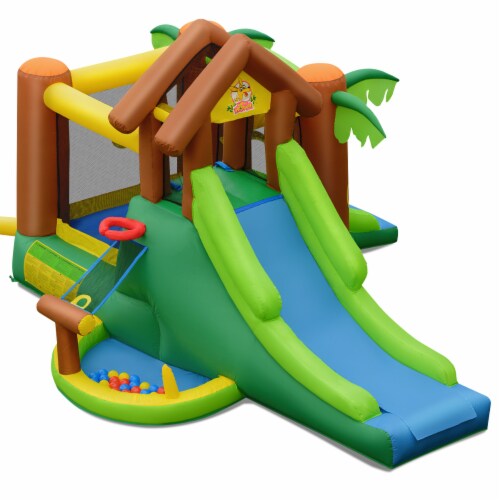 Inflatable Bounce House Jungle Jumping Bouncer Double Slides Park w/ Blower Perspective: bottom