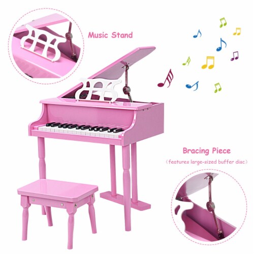 30 key Childs Toy Grand Baby Piano w/ Kids Bench Wood Pink Perspective: bottom