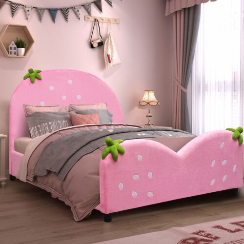 Costway Kids Children Upholstered Platform Toddler Bed Bedroom Furniture Berry Pattern Perspective: bottom