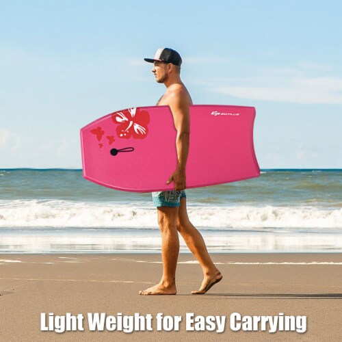 Goplus 41'' Super Lightweight Bodyboard Surfing W/Leash EPS Core Boarding IXPE Pink Perspective: bottom