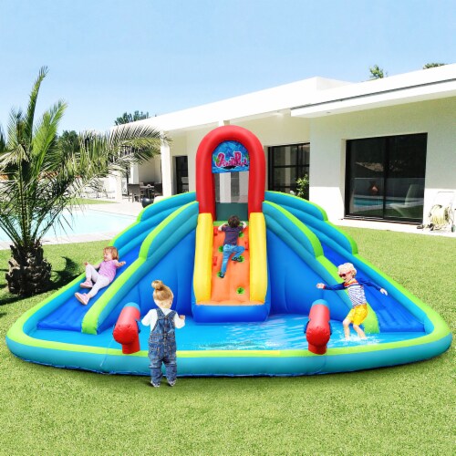 Costway Inflatable Bounce House Kids Water Splash Pool Dual Slides Climbing Wall without Blow Perspective: bottom