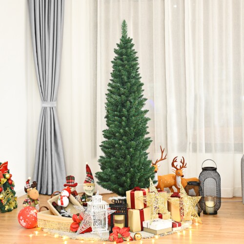 Gymax  5' Christmas Tree PVC Artificial Holiday Decor Slim Pencil Tree Metal Stand Perspective: bottom