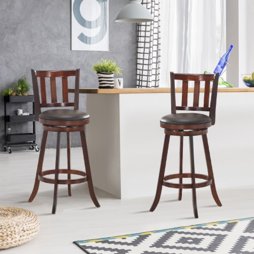 Costway Set of 2 29.5'' Swivel Bar stool Leather Padded Dining Kitchen Pub Bistro Chair High Perspective: bottom