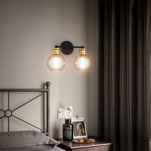 Costway 2 light Vanity Bathroom Light with 7 in Round Clear Glass Shade Vintage Wall Sconce Perspective: bottom