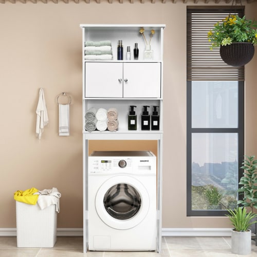 Bathroom Wood Organizer Shelf Over-the-toilet Storage Rack W/Cabinet Spacesaver Perspective: bottom