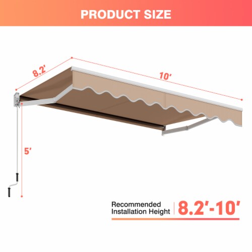 Costway 10' X 8' Retractable Awning Patio Sun Shade W/crank Handle