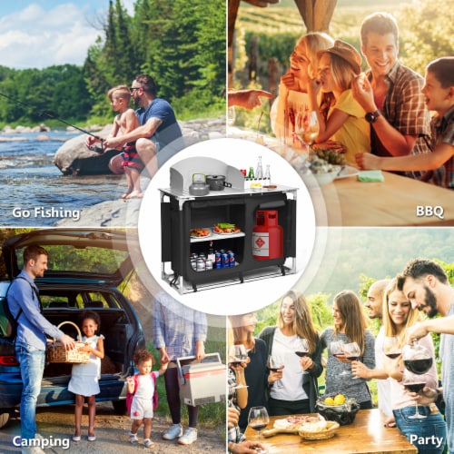 Goplus Portable BBQ Camping Grill Table Kitchen Sink Station w/ Storage Organizer Basin Perspective: bottom