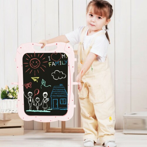 Gymax Height Adjustable Kids Easel Double Sided Art Easel Purple Home Perspective: bottom