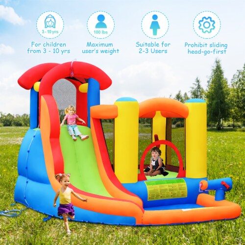 Costway Inflatable Bounce House Water Slide w/ Climbing Wall Splash Pool Water Cannon Perspective: bottom
