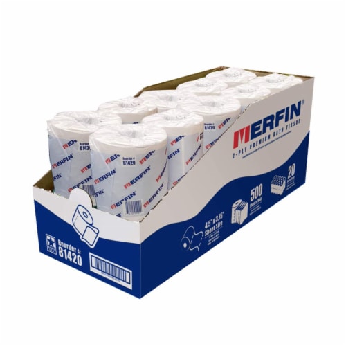 Merfin Premium 2 Ply Bathroom Tissue Toilet Paper, 20 Pack, 500 Sheets ...