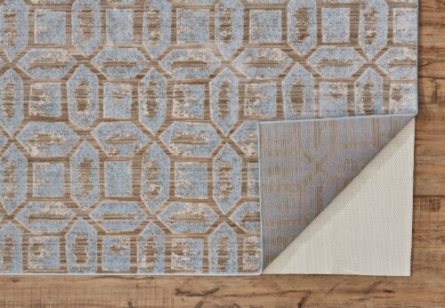 Feizy Rugs Ice Blue/Taupe Milton Modern Metallic Geometric Runner Rug Perspective: bottom