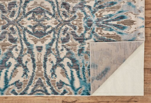 Feizy Keats Abstract Ikat Print Accent Rug - Crystal Teal/Taupe Perspective: bottom
