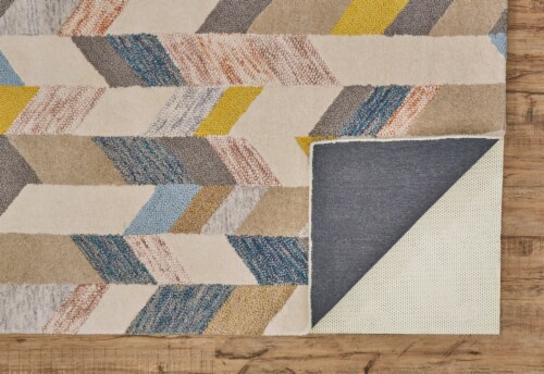 Feizy Rugs Turquoise/Gold Arazad Graphic Chevron Tufted Accent Rug Perspective: bottom