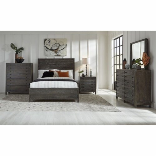 Modus Townsend 3 Drawer Solid Wood Nighstand in Gunmetal Perspective: bottom