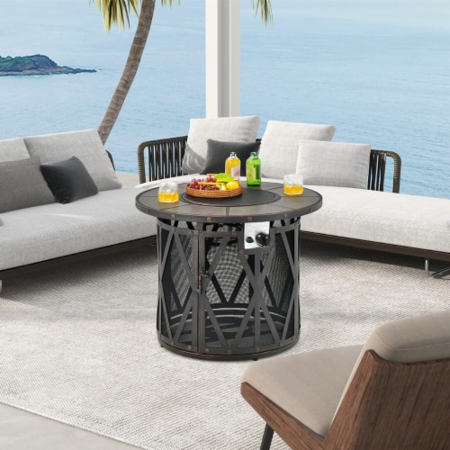 Gymax 32 Patio Round Fire Pit Table 30,000 BTU Propane Gas w/ Fire Glasses Perspective: bottom