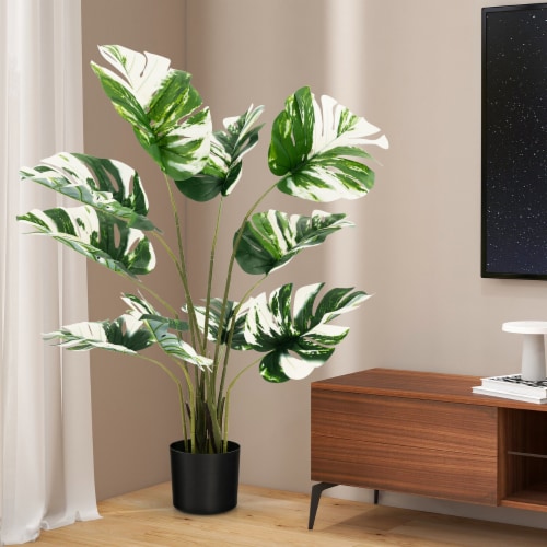 4FT Artificial Monstera Deliciosa Tree 2-Pack Fake Plant Faux Tree for Decor Perspective: bottom