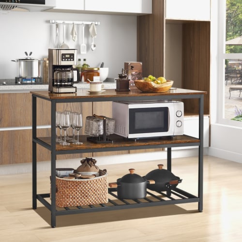 3 Shelves Kitchen Island Industrial Wood and Metal Bar Table w
