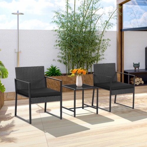 3PCS Patio Rattan PE Wicker Bistro Set Outdoor Furniture Set w/ Table & Cushion Perspective: bottom
