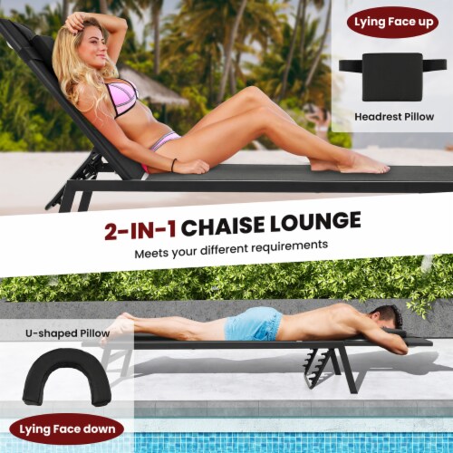 2 Pieces Patio Sunbathing Lounge Chair w Face Hole Detachable